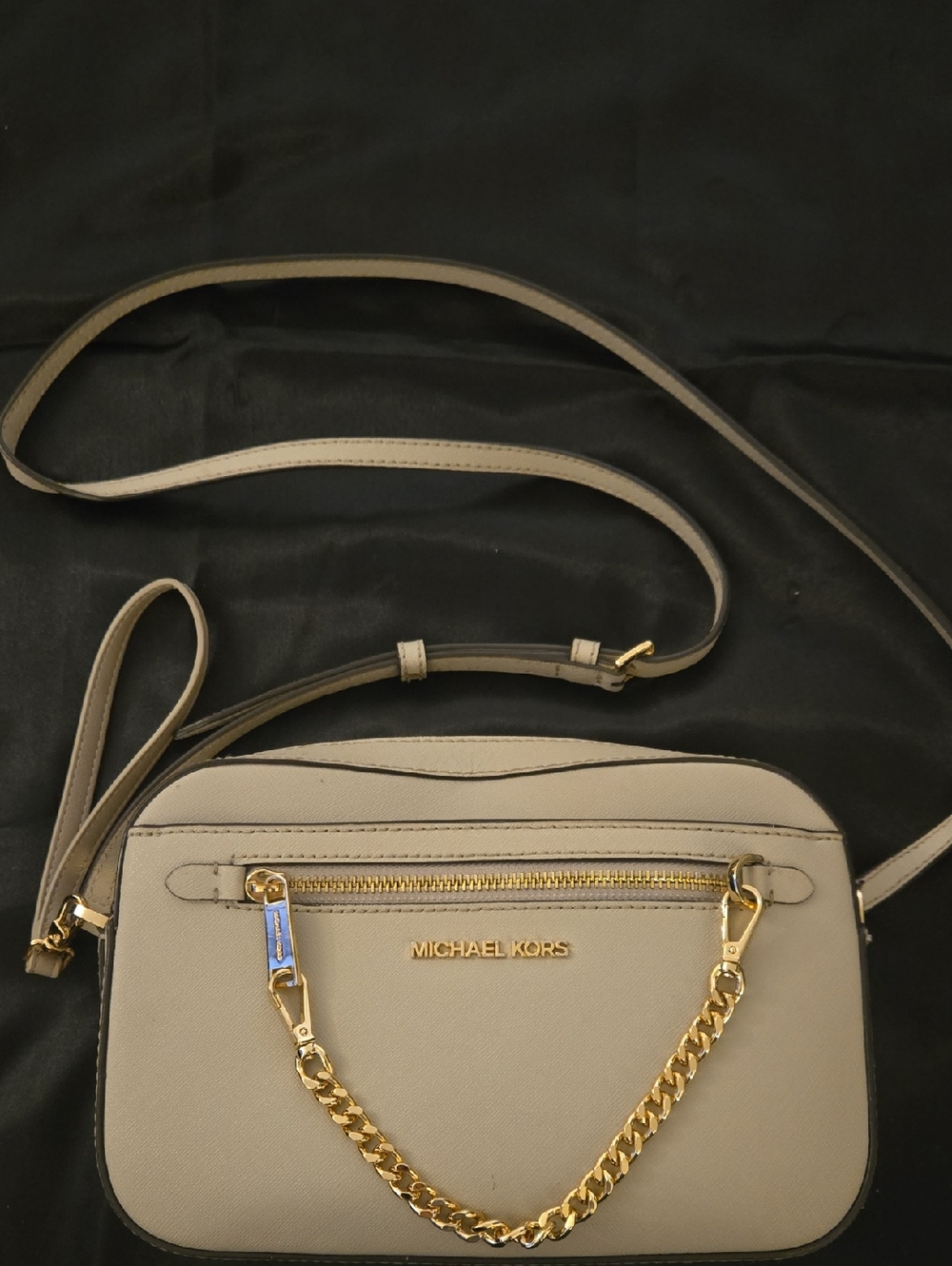Michael Kors Taupe Crossbody Bag with Gold Chain Accent